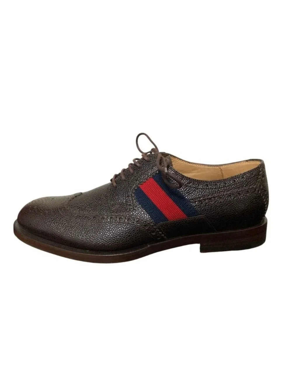 Gucci Web Line Leather Medallion Shoes Brown Dress 6.5